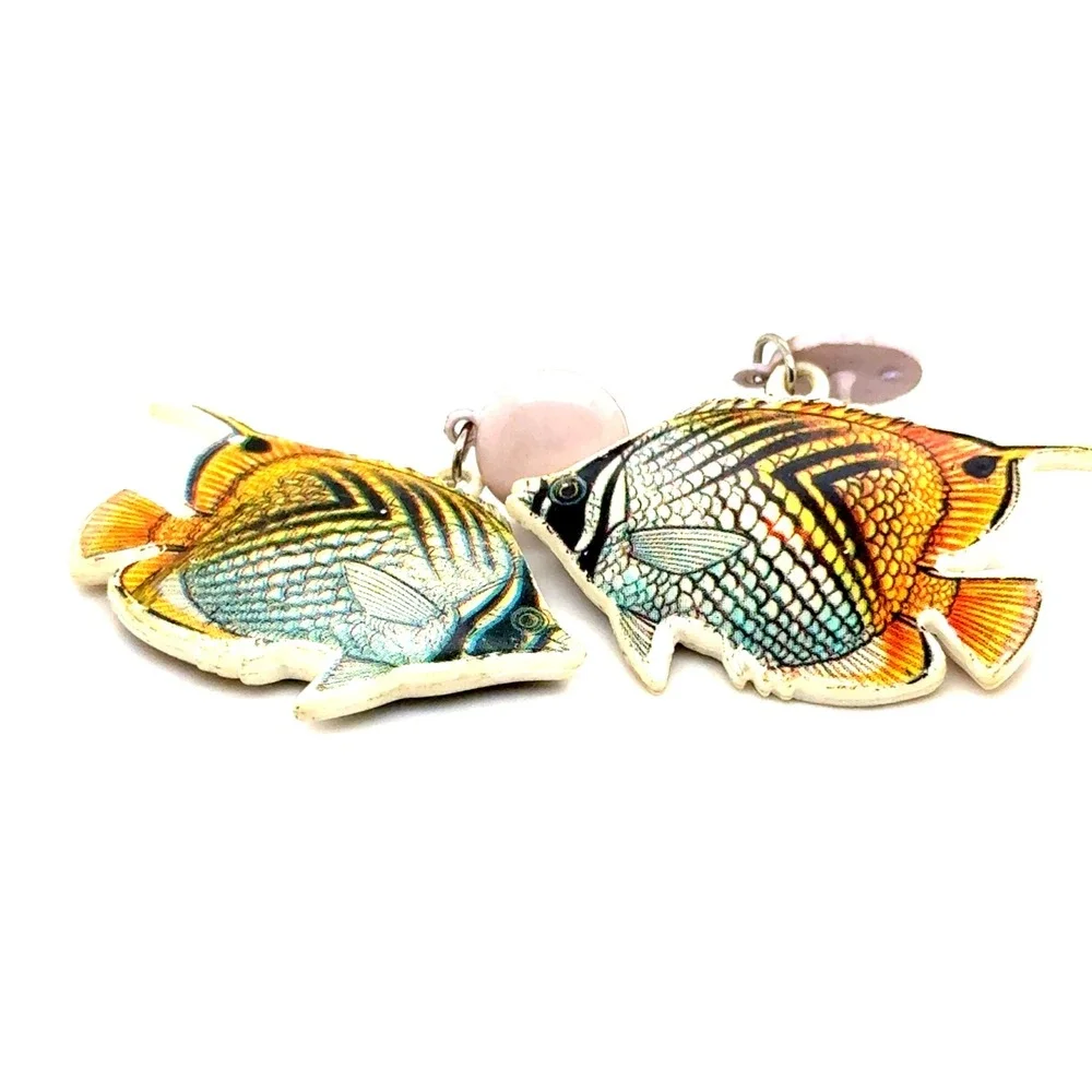 Tropical Bird Fish Earring Bundle Hand Painted Parrot Hoops Angelfish Posts
